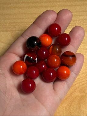 Set of 15 Vintage Vacor Red Orange Citrine Yellow Glass Handmade Marbles